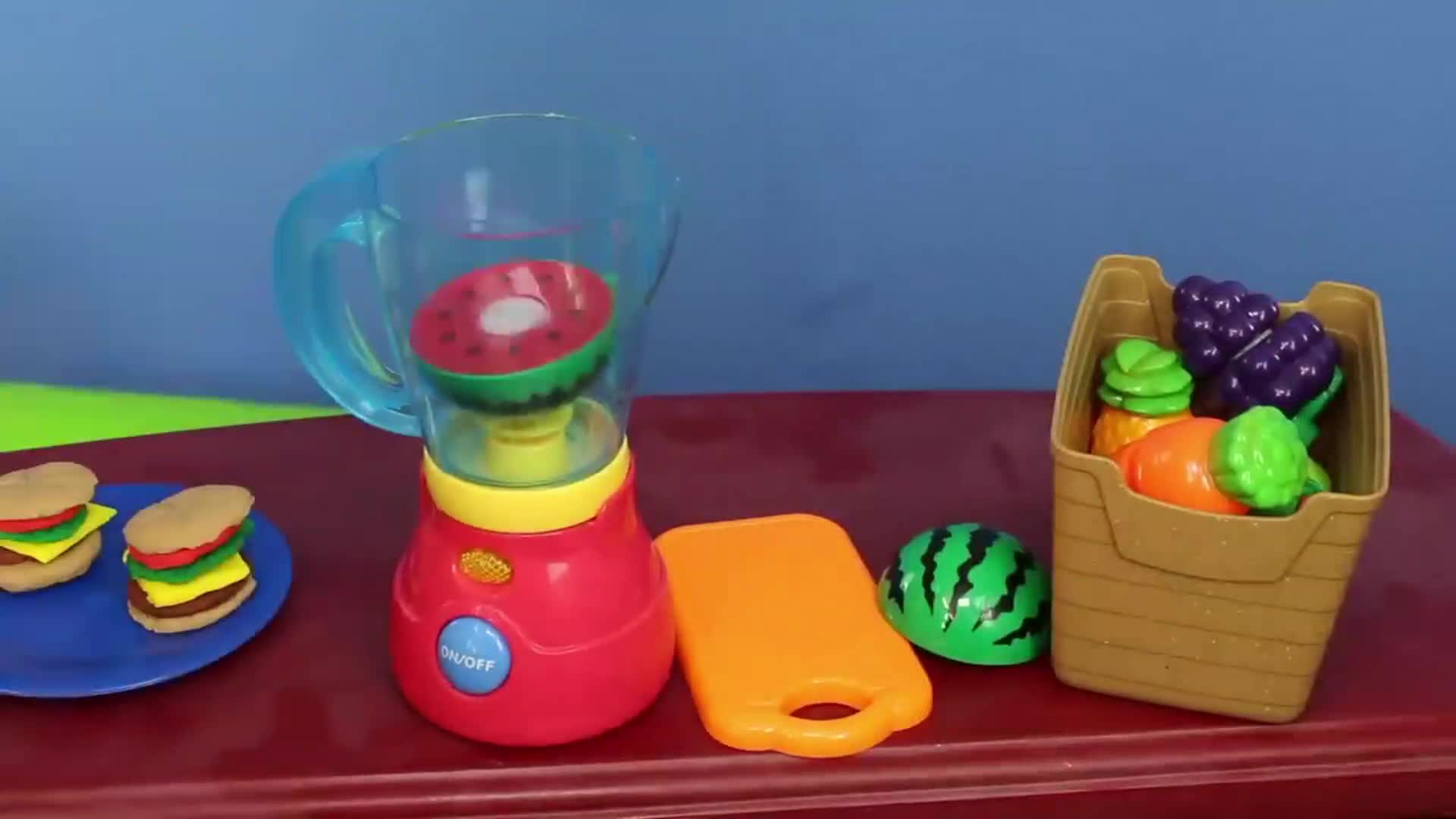 A friendly bear is the special guest on our toy kitchen cooking show! Let's see what delicious pretend food we can make for him.