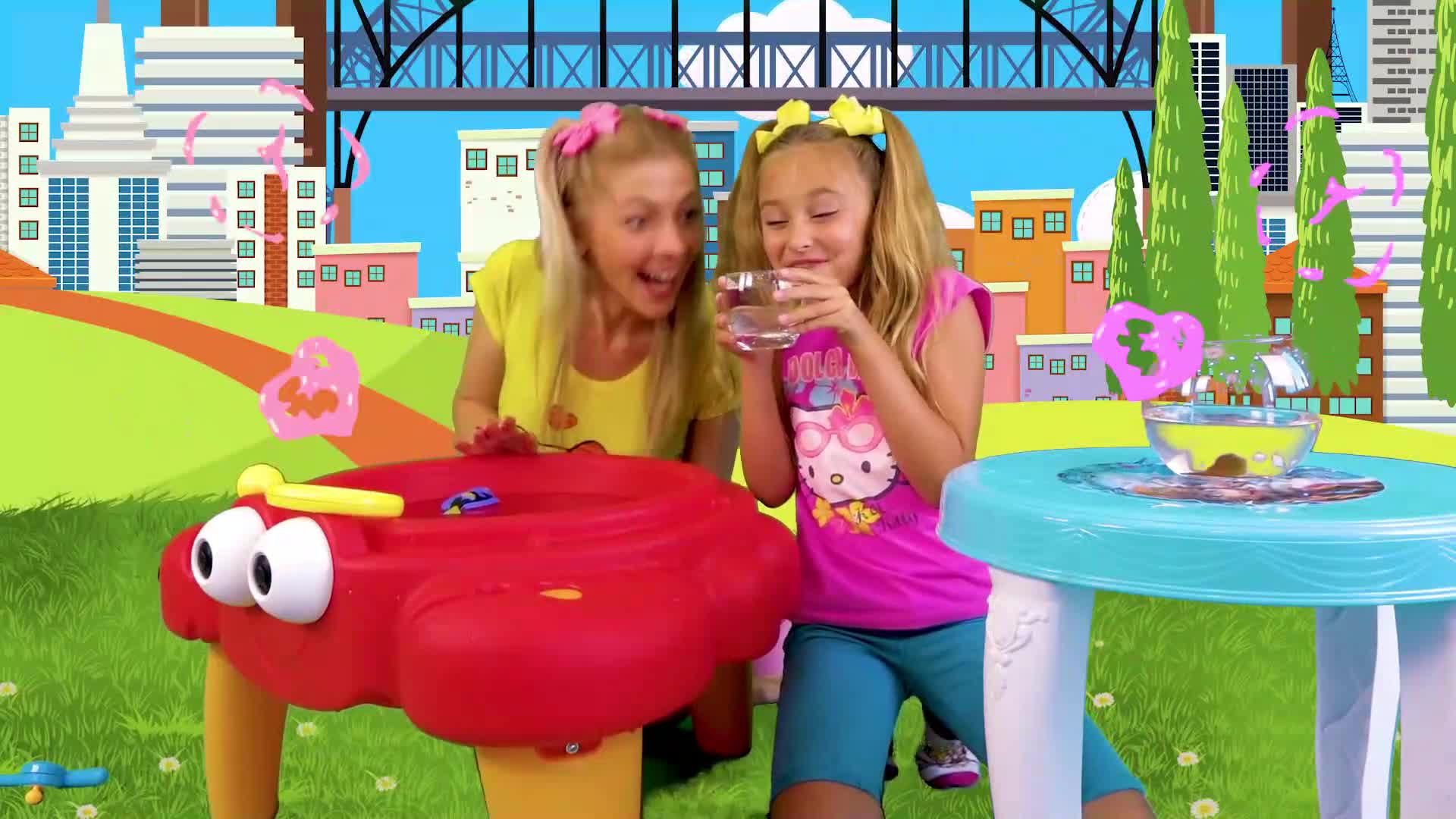 Even bears love fishing games! Watch Sasha play with her water toy, catching all the little fish, including a big bear.
