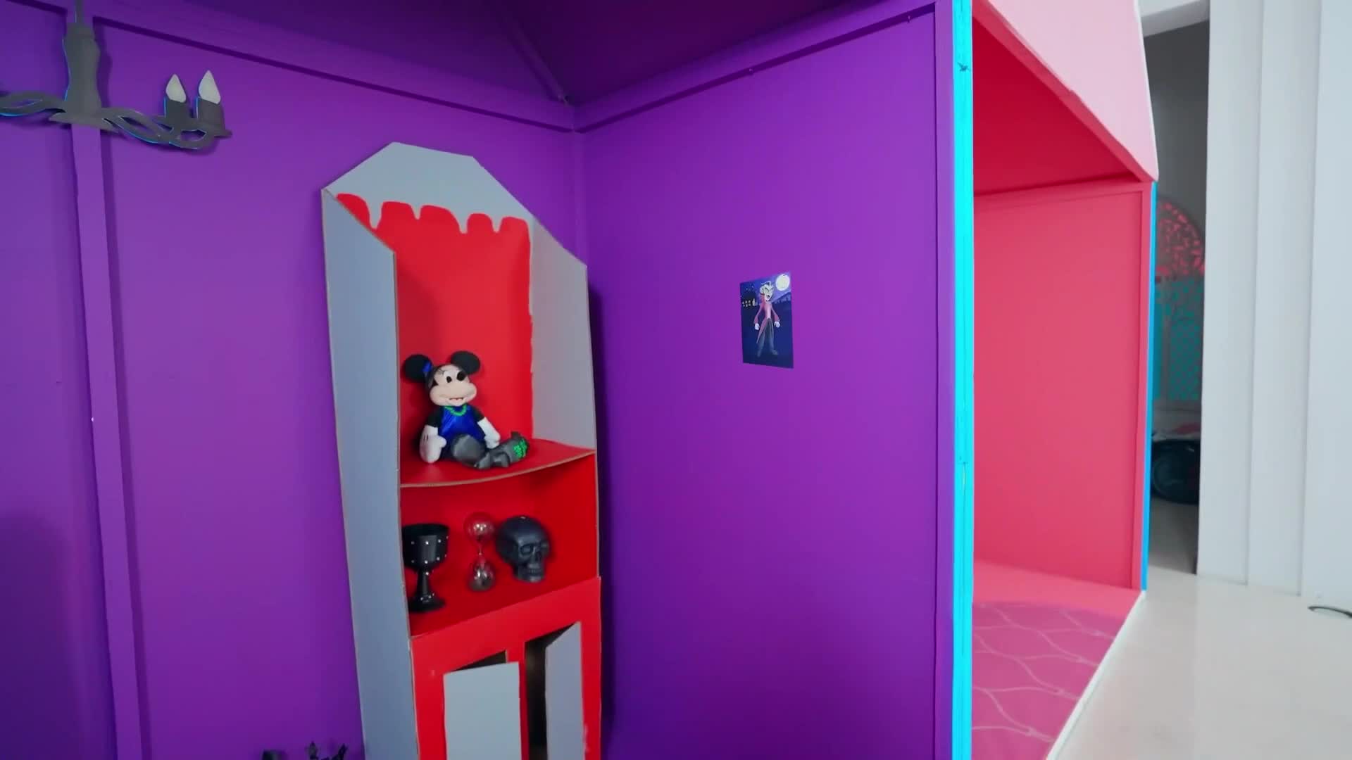 This playhouse video is a great way to learn about opposites! Explore the differences between the pink, bright princess house and the dark, spooky vampire house.