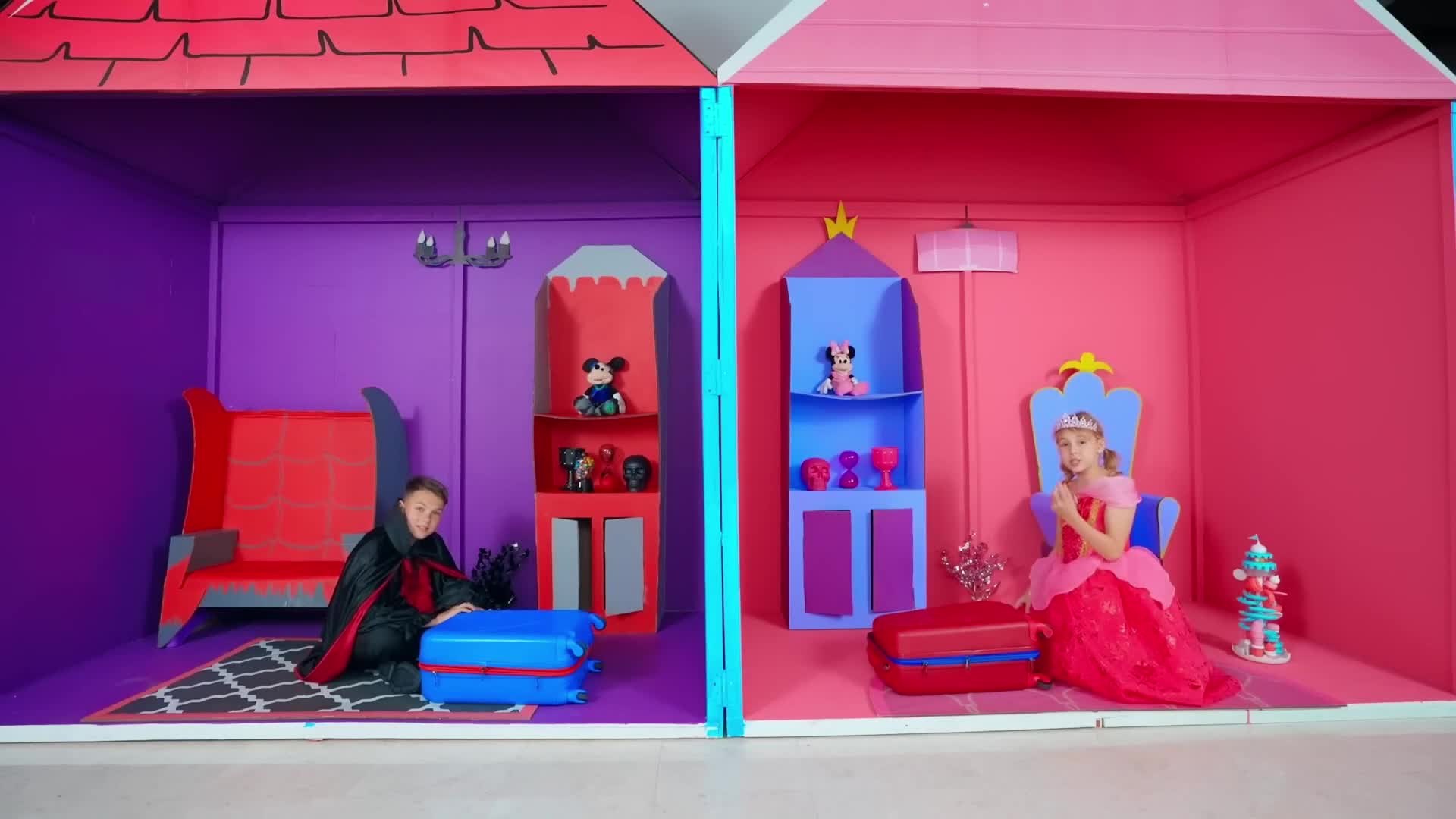 Discover the colors of different worlds! Learn about bright pinks and purples in the princess castle, and dark blacks and reds in the vampire house.